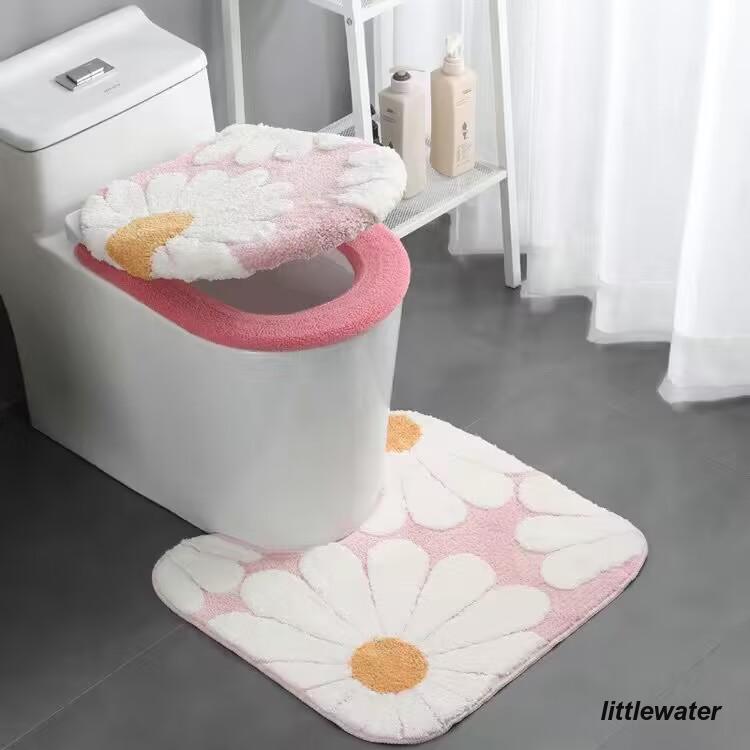 日用品雑貨 トイレ用品 カバー トイレマット セット 便座カバー トイレふたカバー グリーン 植物 花柄 チェック きのこ 可愛い｜littlewater｜04