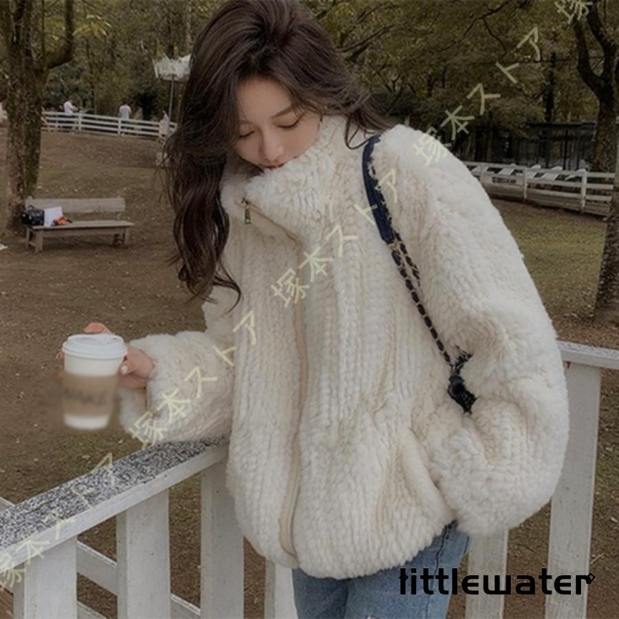 ボアコート レディース もこもこ 可愛い ボアブルゾン ゆったり ふわふわ ファー ボアジャケット ジップアップ 厚手 デート 通勤 通学 暖かい ボアジャケット レディース ボアブルゾン フリース スタンドカラー