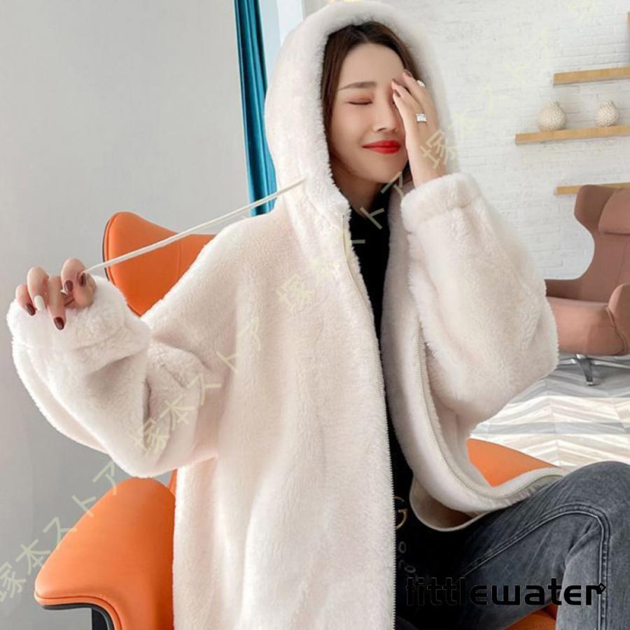 ボア ブルゾン レディース ボアジャケット 体型カバー ふんわり 秋 冬