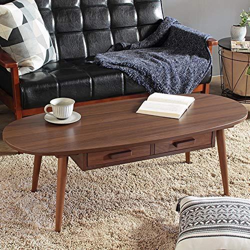 岩附 ローテーブル 引き出し付き 収納 木製 おしゃれ 楕円 幅110×奥行48×高さ37cm ブラウン IWT-34BBR