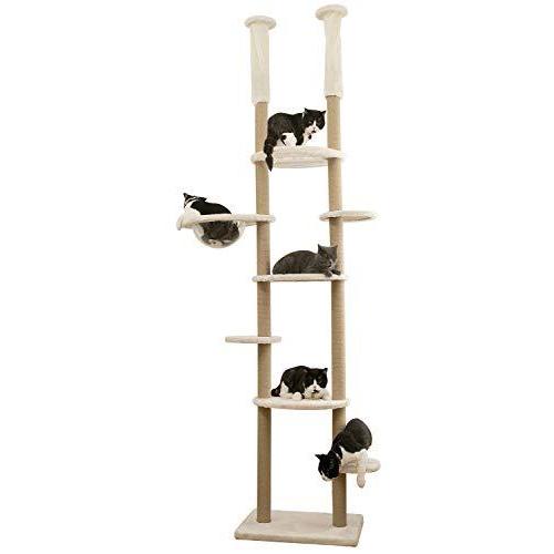 Mwpo 透明宇宙船 窓付きの透明ステップ 突っ張りタイプキャットタワー 透明ボール 透明ハンモック おうちで木? 