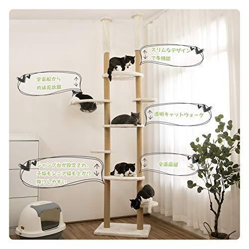 Mwpo 透明宇宙船 窓付きの透明ステップ 突っ張りタイプキャットタワー 透明ボール 透明ハンモック おうちで木? 