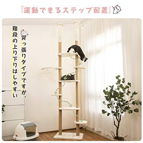 Mwpo 透明宇宙船 窓付きの透明ステップ 突っ張りタイプキャットタワー 透明ボール 透明ハンモック おうちで木? 