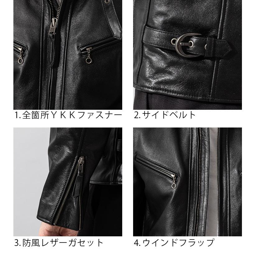 Liugoo Leathers 本革 襟ボアハイネックシングルライダースジャケット