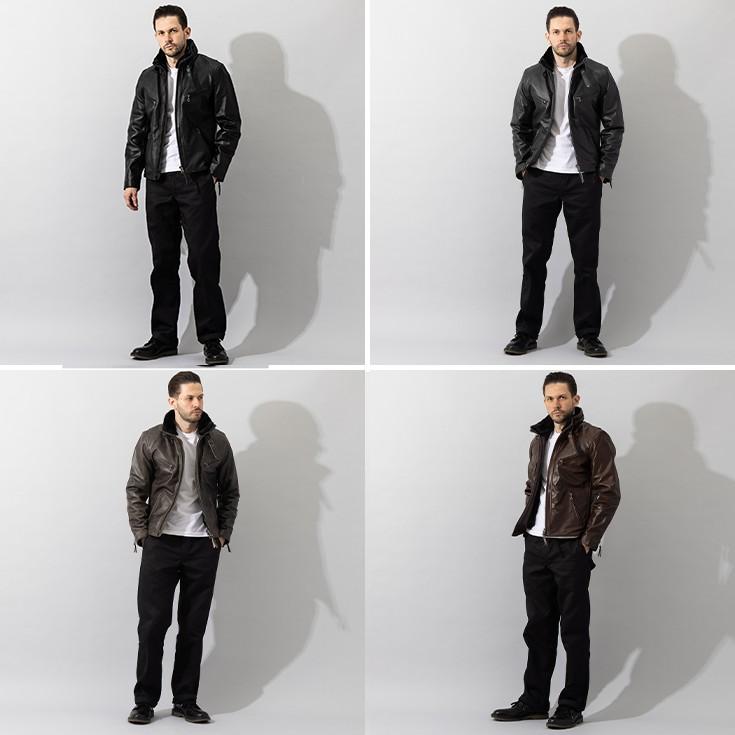 Liugoo Leathers 本革 襟ボアハイネックシングルライダースジャケット