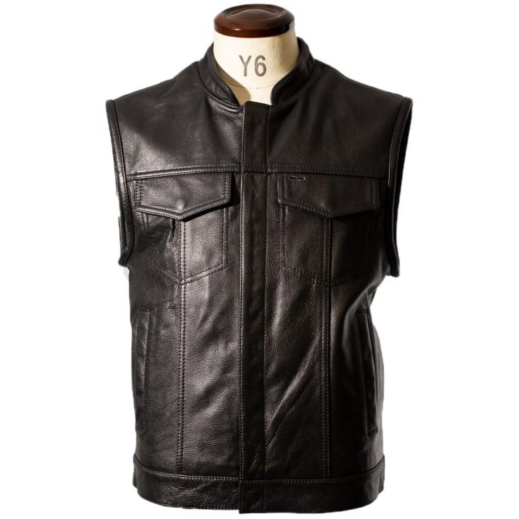 Liugoo Leathers 牛革 レザーベスト Liugoo Leathers 本革 モーターサイクルクラブベスト メンズ