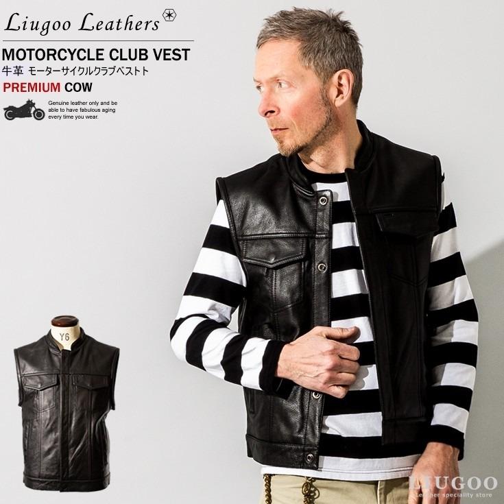Liugoo Leathers 本革 モーターサイクルクラブベスト メンズ Liugoo Leathers 本革 モーターサイクルクラブベスト メンズ