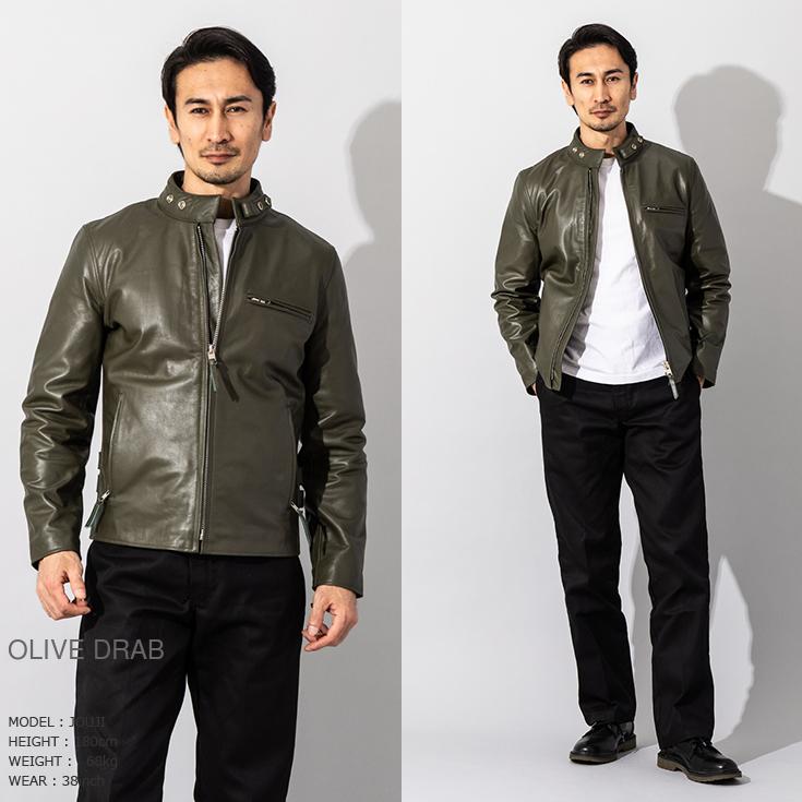 HORN WORKS　ホーンワークス　レザーテーラードジャケット　深緑　カーキ Horn Works 本革 UKタイプ ダブルライダースジャケット メンズ ホーン