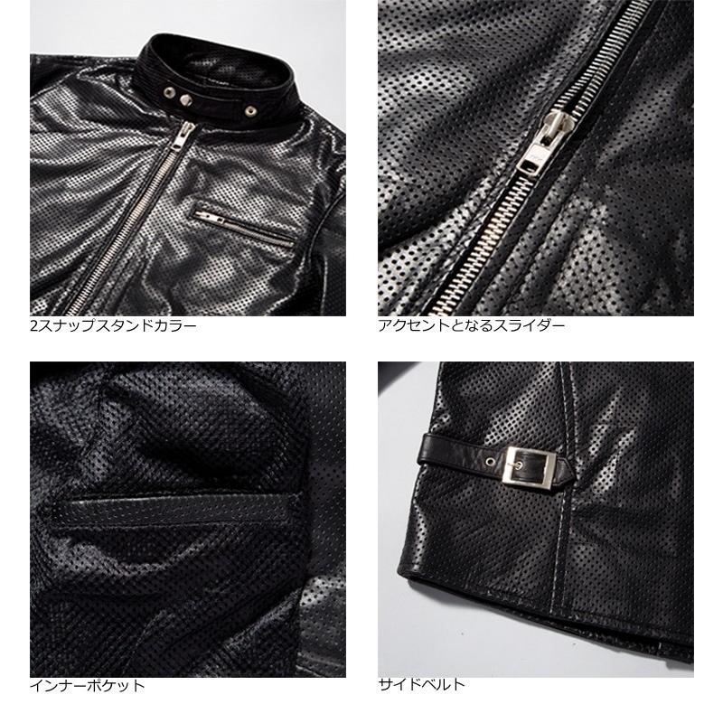 Horn Works 本革 メッシュレザー シングルライダースジャケット メンズ