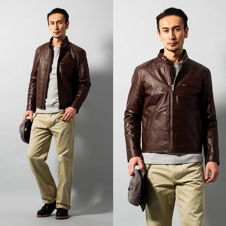HORN WORKS ブラウン シングルライダースジャケット Horn Works 本革 シングルライダースジャケット メンズ ホーンワークス