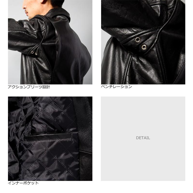 Horn Works 本革 襟付きシングルライダースジャケット メンズ