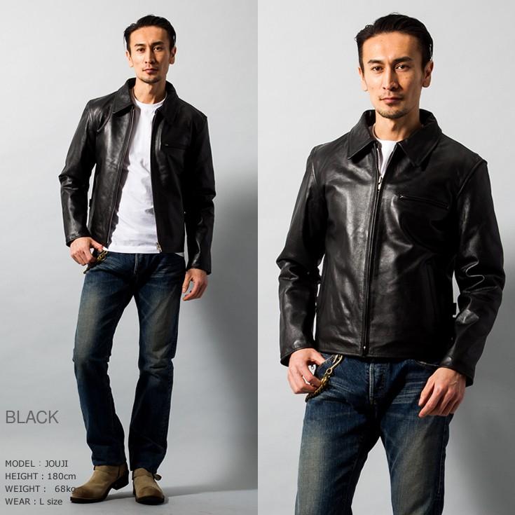 Horn Works 本革 襟付きシングルライダースジャケット メンズ ホーンワークス 4766  シングルライダース ライダースジャケット レザージャケット 革ジャン 黒の画像