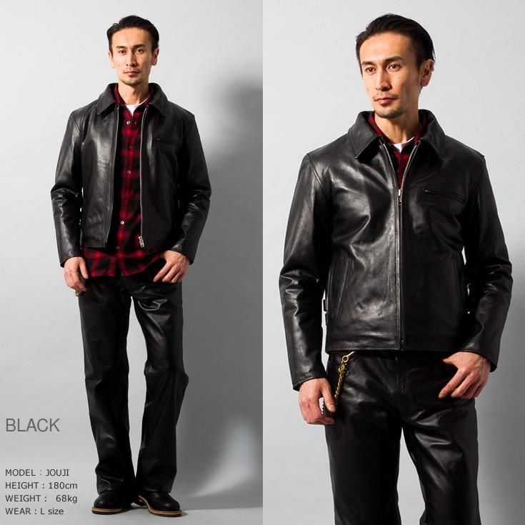 Horn Works 本革 襟付きシングルライダースジャケット メンズ ホーンワークス 4766  シングルライダース ライダースジャケット レザージャケット 革ジャン 黒の画像