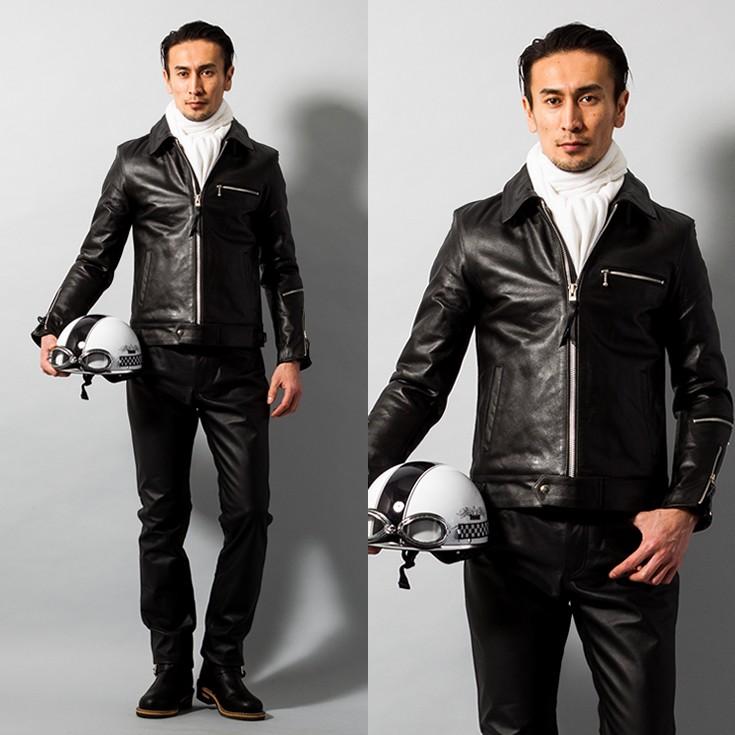 HORN WORKS 本革 UK襟付きシングルライダースジャケット Horn Works 本革 UK襟付きシングルライダースジャケット メンズ ホーン