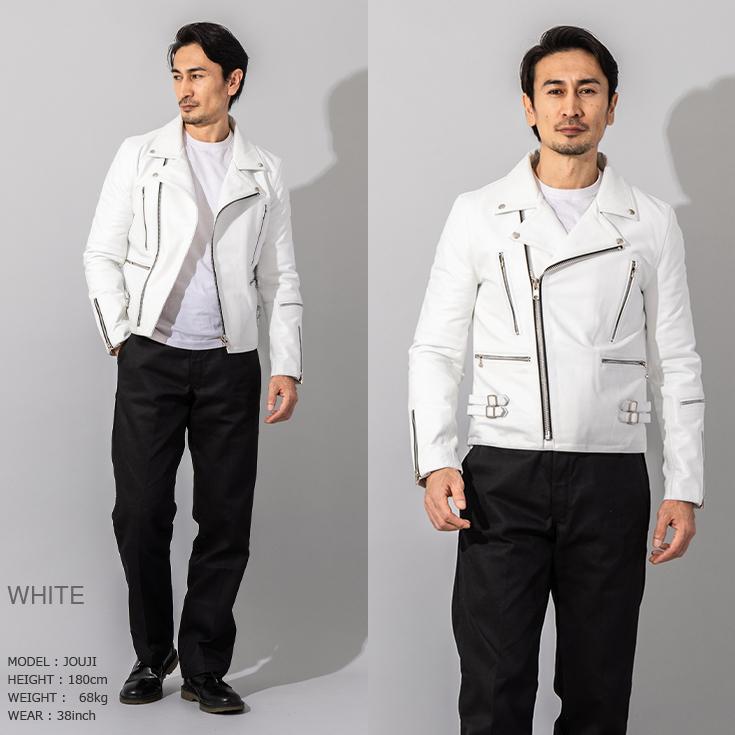 HORN WORKS ホワイト ダブルライダース L 楽天市場】Horn Works 本革 ダブルライダースジャケット メンズ
