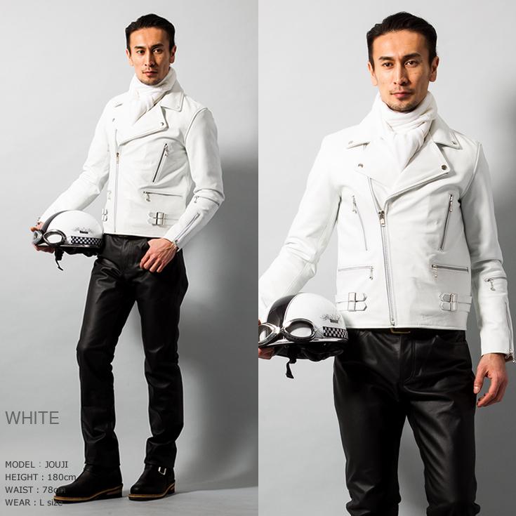 HORN WORKS ホワイト ダブルライダース L Horn Works 本革 UKパッドダブルライダースジャケット メンズ