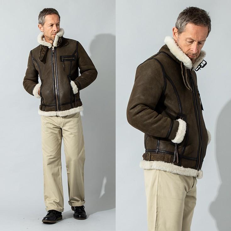 Liugoo Leathers 本革 B-3タイプライダース ムートンジャケット メンズ