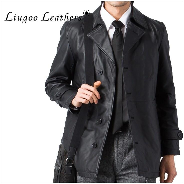 Liugoo Leathers 本革 レザーハーフコート 通勤コート メンズ リューグーレザーズ OTB054 レザーコート レザージャケット