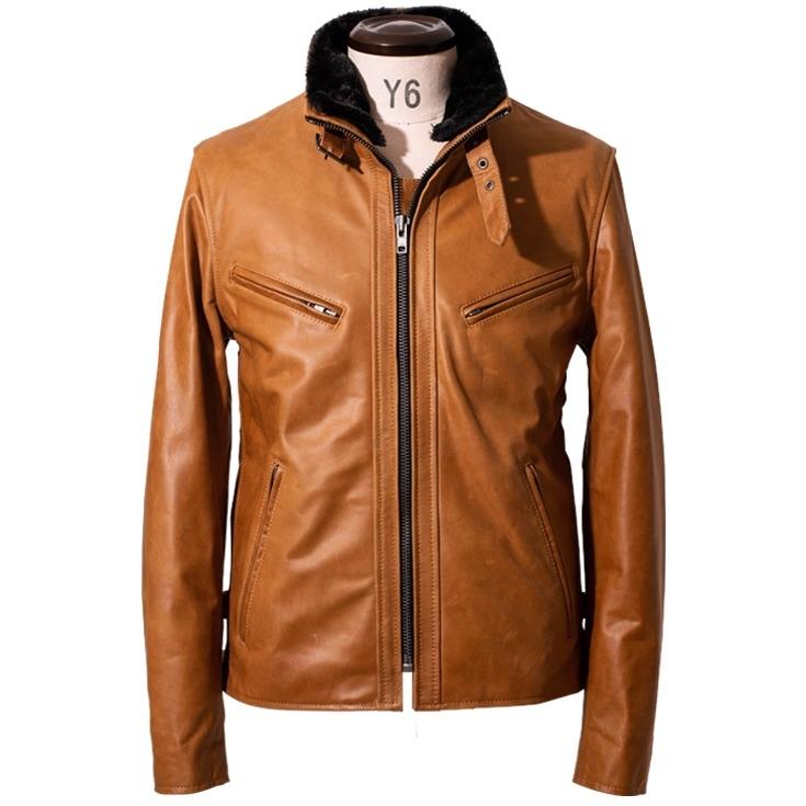 Tossy　完売品 襟ボアハイネックシングルライダースジャケット Liugoo Leathers 本革 襟ボアハイネックシングルライダース