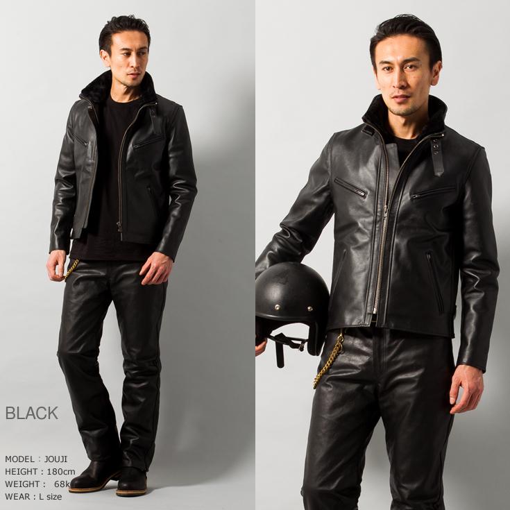 Tossy　完売品 襟ボアハイネックシングルライダースジャケット Liugoo Leathers 本革 襟ボアハイネックシングルライダースジャケット