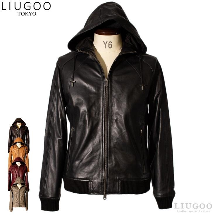 Liugoo Leathers LIUGOO 本革 レザーハイネックパーカー メンズ