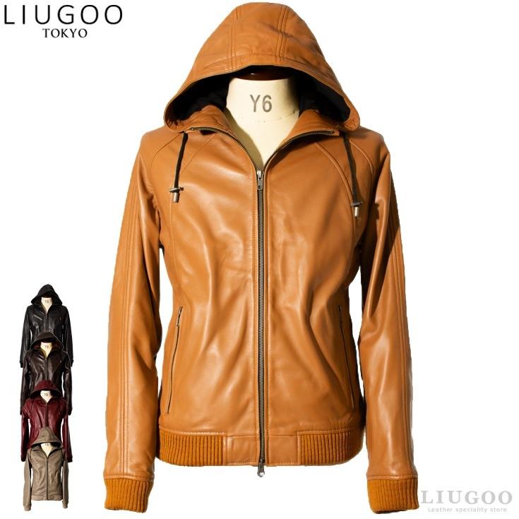 リューグー　ラムレザーパーカー　ダークベージュ　Lサイズ リューグー ラムレザーパーカー ダークベージュ Lサイズ パーカー