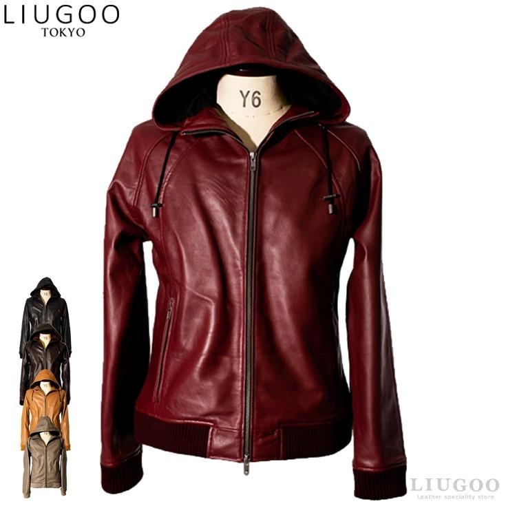 Liugoo Leathers LIUGOO 本革 レザーハイネックパーカー メンズ