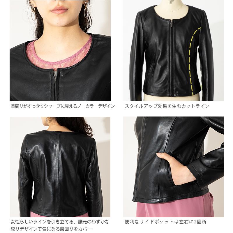 LIUGOO 本革 ノーカラーシングルジャケット レディース リューグー SRN01LA  レザージャケット ライダースジャケット AP | Liugoo Leathers | 14