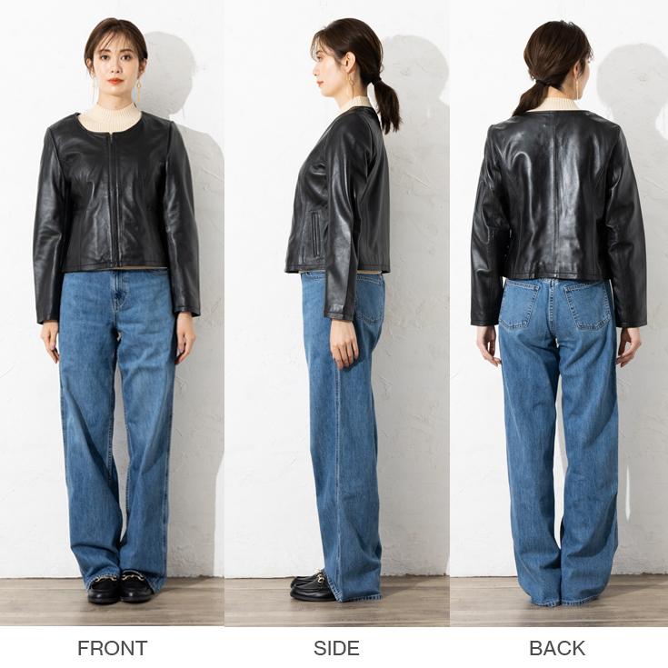 LIUGOO 本革 ノーカラーシングルジャケット レディース リューグー SRN01LA  レザージャケット ライダースジャケット AP | Liugoo Leathers | 19