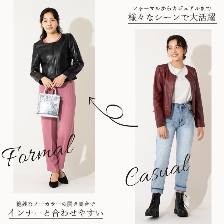 LIUGOO 本革 ノーカラーシングルジャケット レディース リューグー SRN01LA  レザージャケット ライダースジャケット AP | Liugoo Leathers | 03