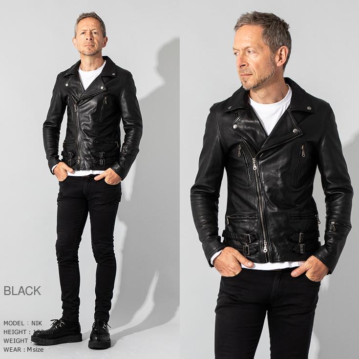 LiugooLeathers ダブルライダース ラムレザー 羊革 4 ブラック Liugoo Leathers LIUGOO 本革 プレミアムラム ダブルライダース