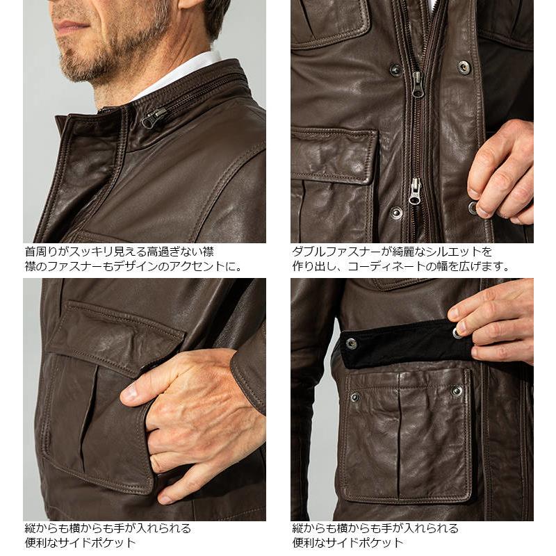【30%OFFクーポン】LIUGOO 本革 M-65タイプ レザーフィールドジャケット メンズ リューグー SFJ24A  レザージャケット 革ジャン ブルゾンの画像