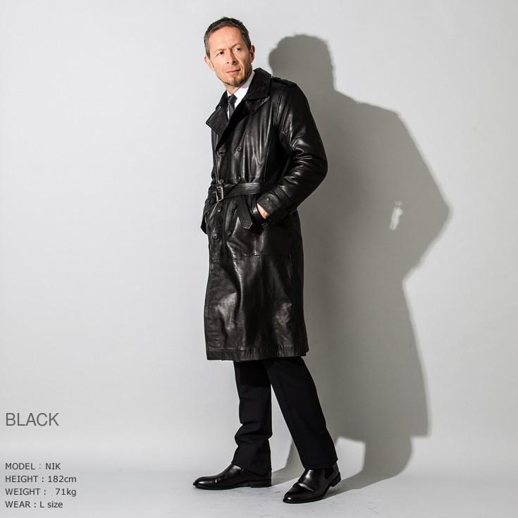 Liugoo Leathers LIUGOO 本革 レザーロングトレンチコート メンズ