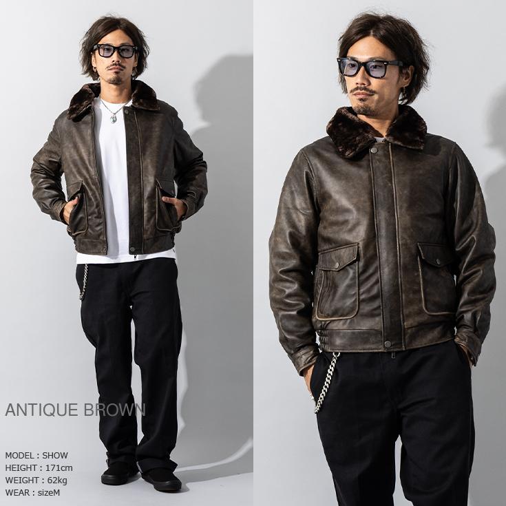 美品　リューグーレザー　ラムレザー　襟ボア LIUGOO 本革 襟ボアレザーブルゾン ボンバージャケット メンズ
