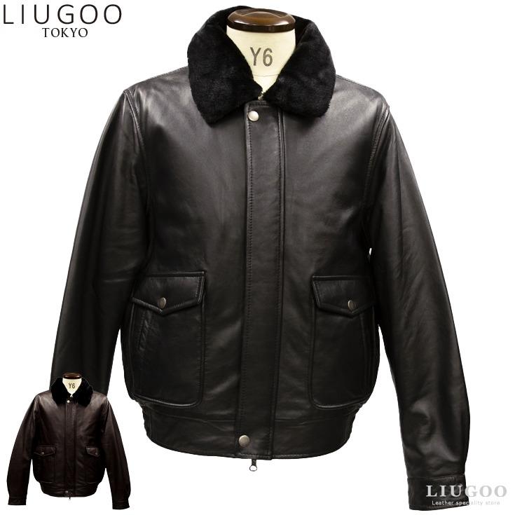Liugoo Leathers LIUGOO 本革 襟ボアレザーブルゾン ボンバー Liugoo Leathers LIUGOO 本革 襟ボアレザーブルゾン ボンバー
