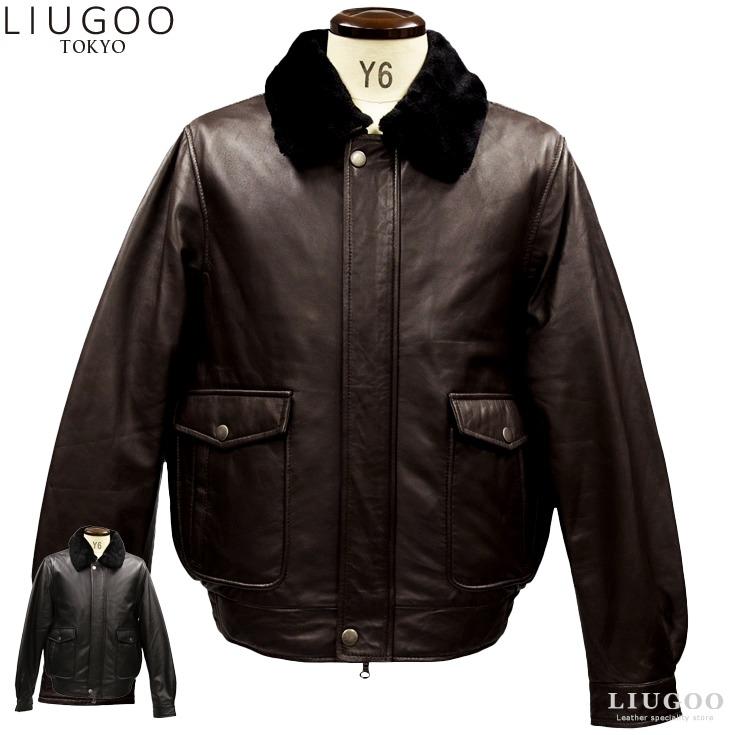 Liugoo Leathers LIUGOO 本革 襟ボアレザーブルゾン ボンバー Liugoo Leathers LIUGOO 本革 襟ボアレザーブルゾン ボンバー