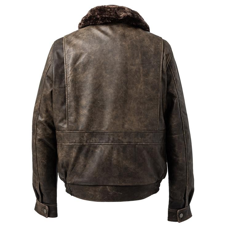 本革レザージャケット ボア襟付き ミリタリー LIUGOO 本革 襟ボアレザーブルゾン ボンバージャケット メンズ