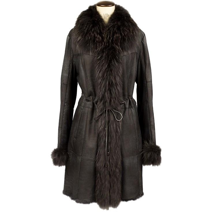 イタリア製】CANALI ムートンロングコート 黒 48 レザー