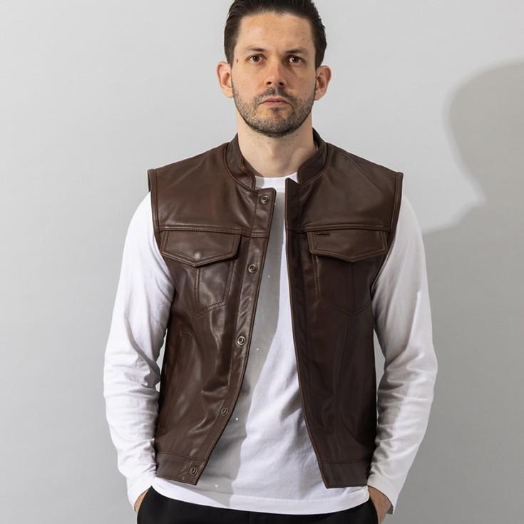 Liugoo Leathers 本革 モーターサイクルクラブベスト メンズ