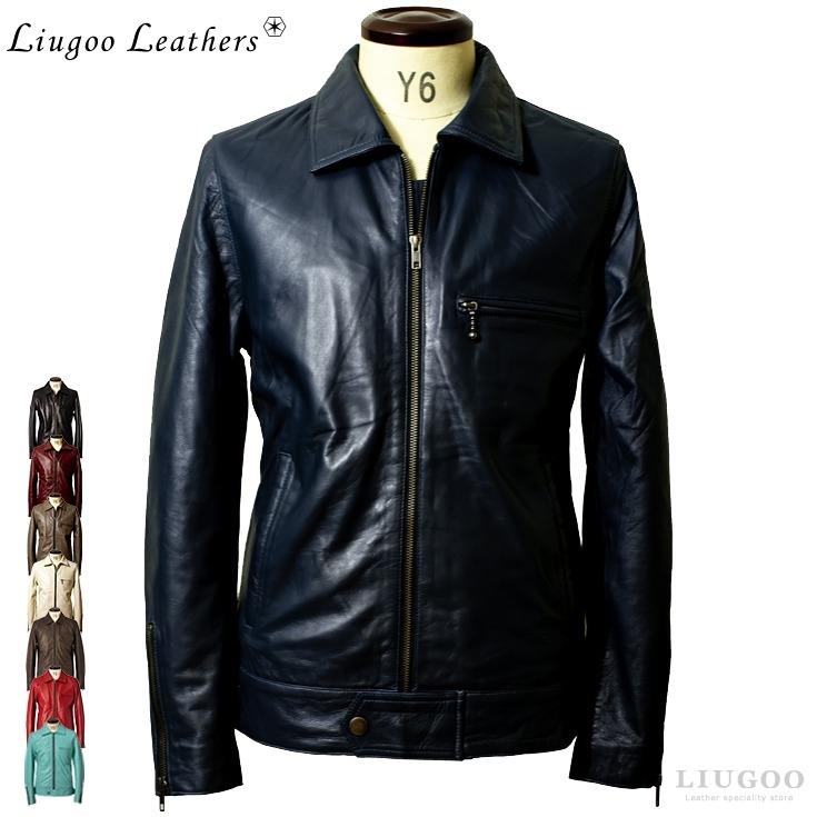 Liugoo Leathers 本革 UK襟付きシングルライダースジャケット