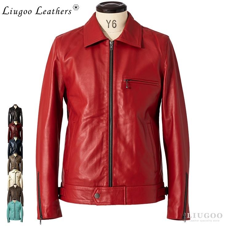 Liugoo Leathers 本革 UK襟付きシングルライダースジャケット