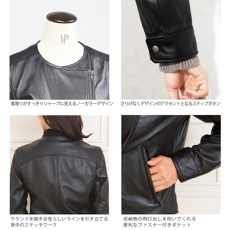 LIUGOO 本革 ノーカラーダブルライダースジャケット レディース リューグー DRN01LB  レザージャケット ブルゾン アウター AP | Liugoo Leathers | 12