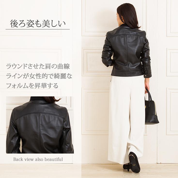 LIUGOO 本革 ノーカラーダブルライダースジャケット レディース リューグー DRN01LB  レザージャケット ブルゾン アウター AP | Liugoo Leathers | 03