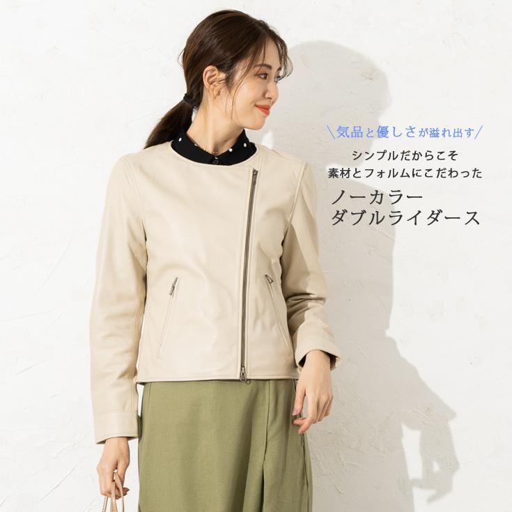 LIUGOO 本革 ノーカラーダブルライダースジャケット レディース リューグー DRN01LB  レザージャケット ブルゾン アウター AP | Liugoo Leathers | 05