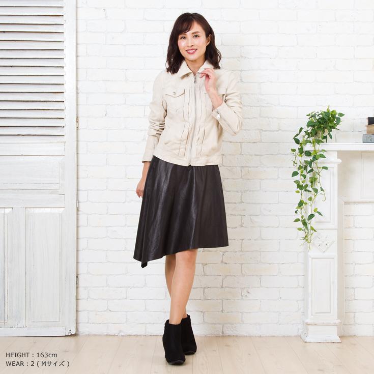 【30%OFFクーポン】FILLMORE 本革 アシンメトリーフレアスカート　レザースカート レディース フィルモア SKT02LA 革 スカート ボトムス 黒 |  | 03