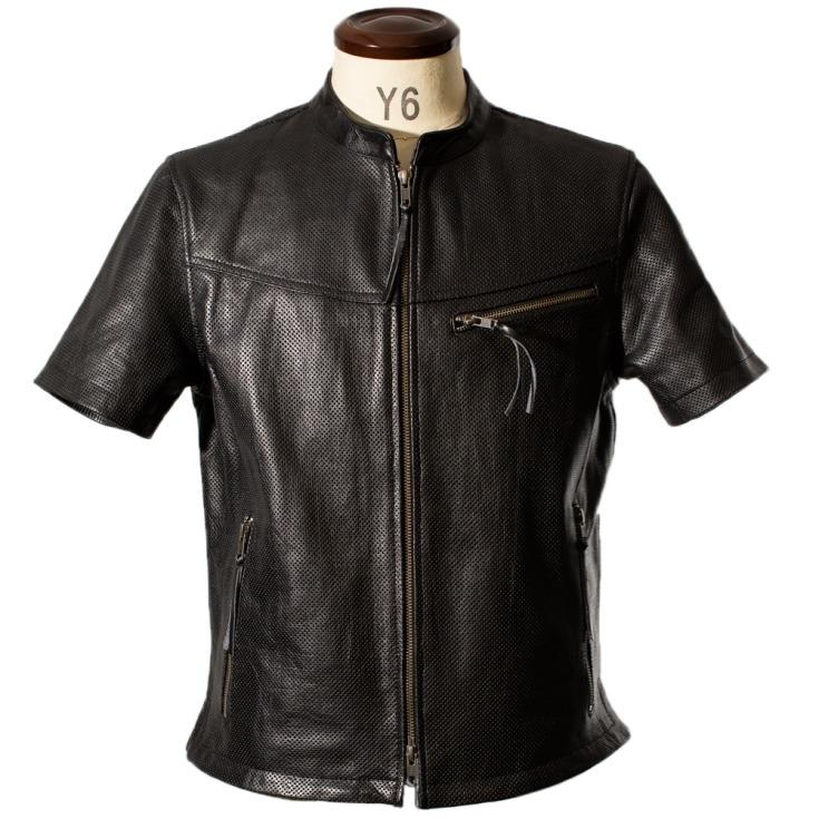 【匿名配送】Liugoo Leathers　レザーシャツ　本革 Liugoo Leathers 本革 メッシュレザーTシャツ メンズ