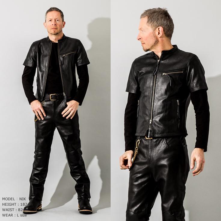 Liugoo Leathers 本革 メッシュレザーＴシャツ メンズ リューグーレザーズ SSL02A  シングルライダース ライダースジャケット レザージャケット 革ジャン 黒 | Liugoo Leathers | 10