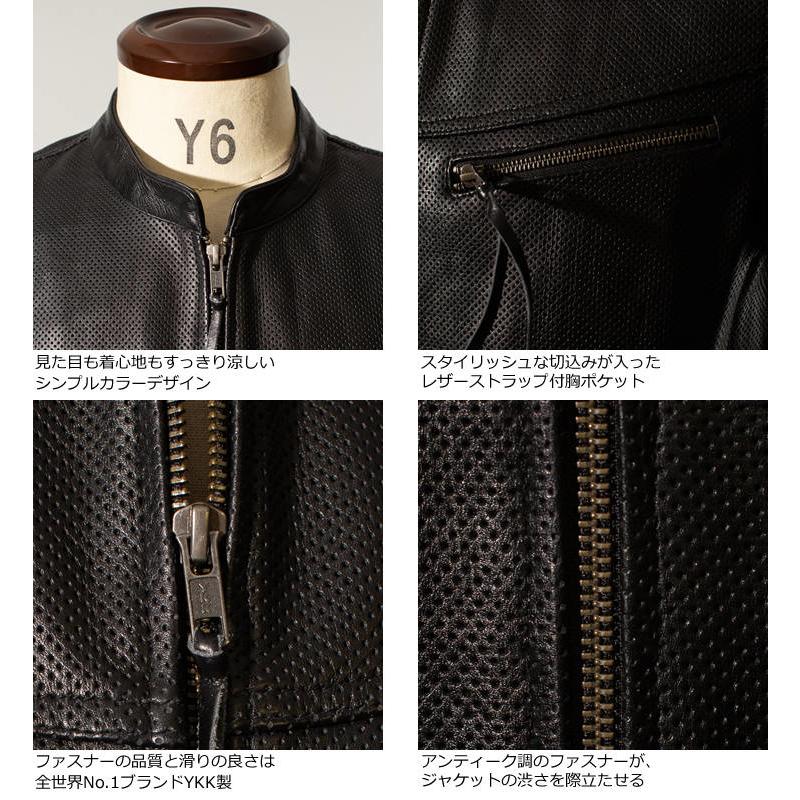 Liugoo Leathers 本革 メッシュレザーＴシャツ メンズ リューグーレザーズ SSL02A  シングルライダース ライダースジャケット レザージャケット 革ジャン 黒 | Liugoo Leathers | 11