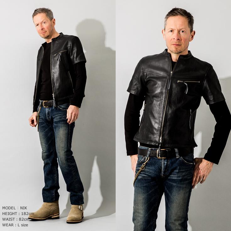Liugoo Leathers 本革 メッシュレザーＴシャツ メンズ リューグーレザーズ SSL02A  シングルライダース ライダースジャケット レザージャケット 革ジャン 黒 | Liugoo Leathers | 06