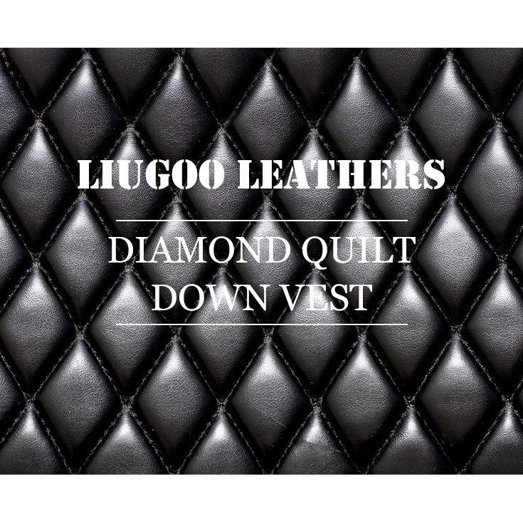 【極美品】リューグーレザーズ ダイヤモンドキルト レザー インナー付き 牛革 Liugoo Leathers 本革 レザーダウンベスト ダイヤキルト メンズ